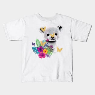 Floral, Puppy and Fluttering Wings Kids T-Shirt